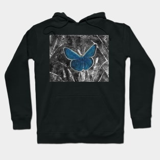 Blue Karner Butterfly in Selective Color from Watercolor Batik Hoodie